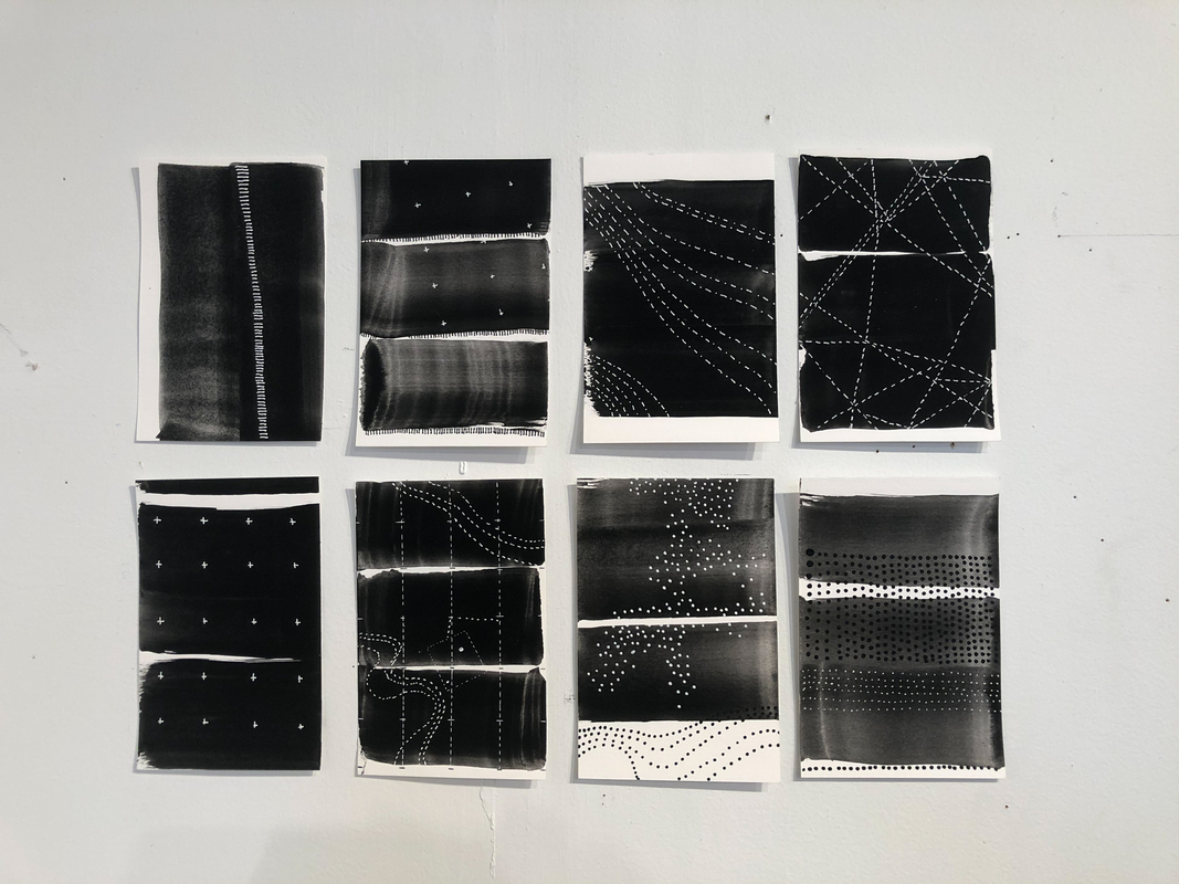 Eight black and white drawings for Mapping the Terrain by Stella Untalan