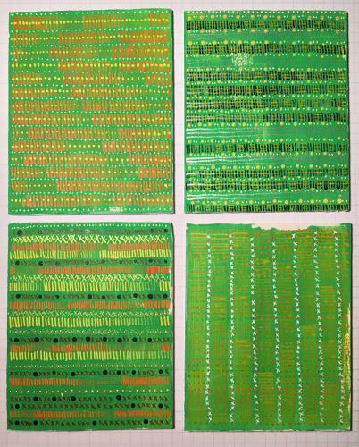 four new drawings in the Radical Warp Series, green